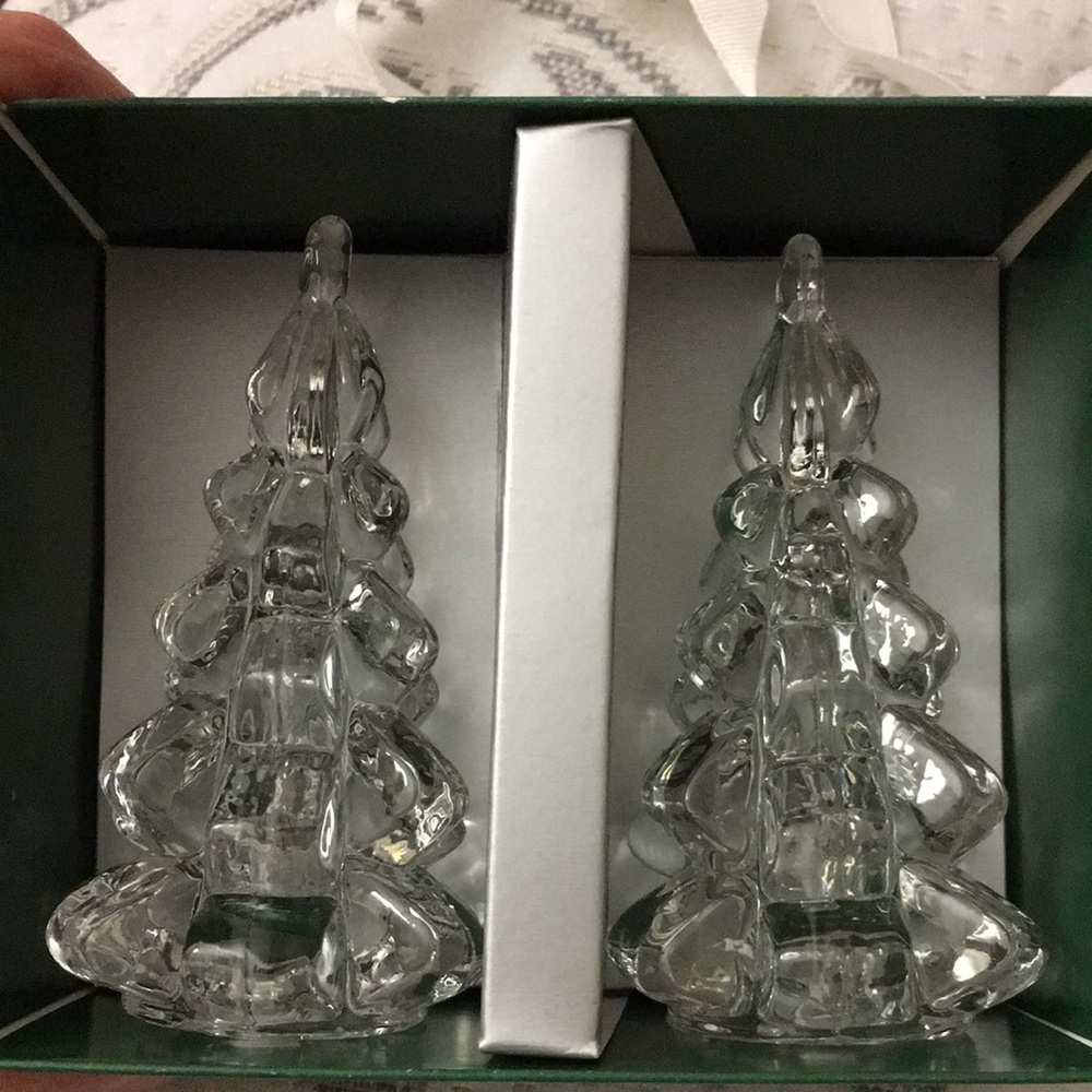 Set of 2 Williams-Sonoma Glass Tree candle holders-NWT. Uses 10”tapered candles